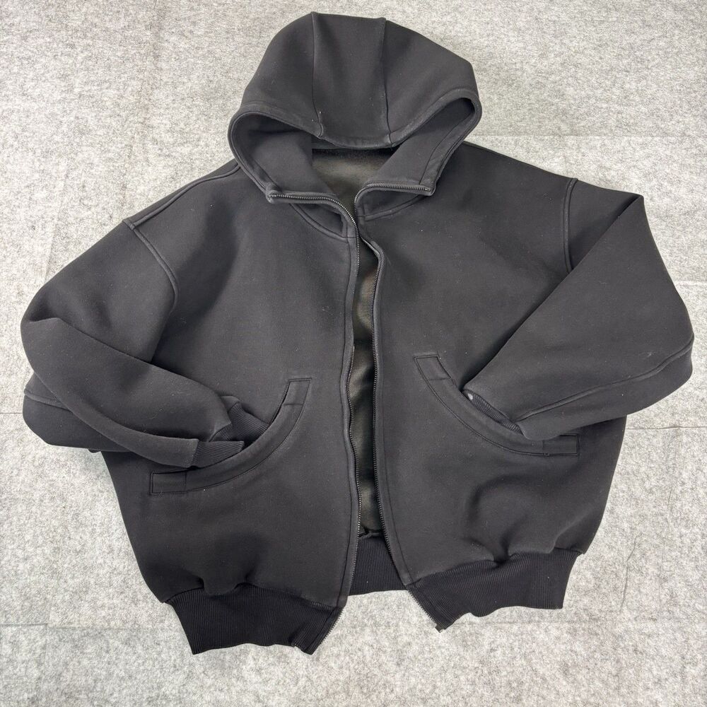 Nuth Oversized Heavyweight Black Cropped Full Zip Sweatshirt Hoodie Women Medium